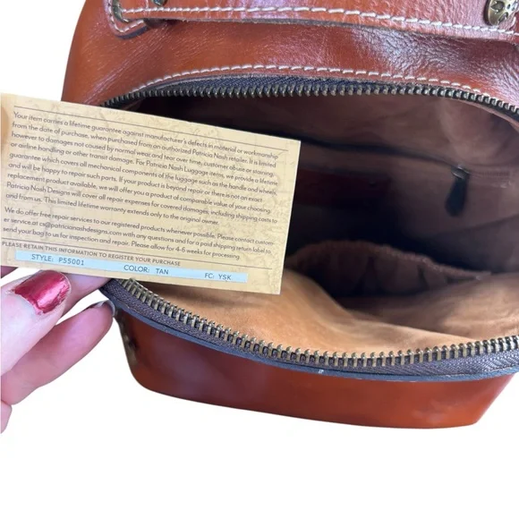 Patricia Nash P55001 Tan Leather Backpack Vintage Style - Picture 9 of 9